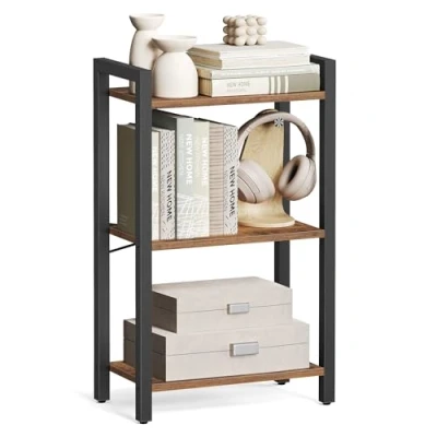 Imagen de VASAGLE Librería de 3 Niveles, Biblioteca, Estantería para Oficina, Estudio, Sala Estar, Dormitorio, 24 x 40 76,4 cm, Industrial, Marrón Rústico y Negro Tinta LLS098K02
