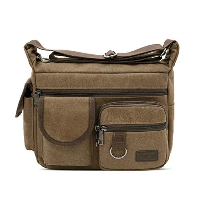 Imagen de FANDARE Unisexo Lona Bolso de Bandolera La Bolsa Mensajero Hombres/Mujeres Hombro 7.9 Pulgadas iPad Marrón