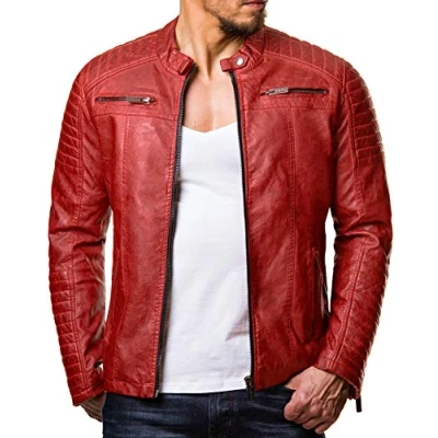 Imagen de Red Bridge Hombres Chaqueta Cuero Sintético Transición Acanalada Moda Casuales Algodón Jacket