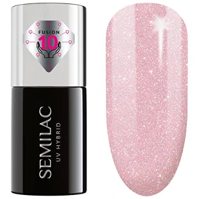 Imagen de SEMILAC Extend Care Base 5 en 1 esmalte de gel funciones, larga duración y fácil aplicar, perfecto para el hogar salón uso UV/LED uñas 7 ml 805 Glitter Dirty Nude Rose