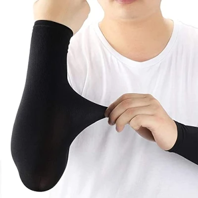 Imagen de iOutdoor Products Mangas de brazo con protección UV, elásticos, antideslizantes, para cubrir los brazos y tatuajes, golf, baloncesto, correr, ciclismo, jardinería mujer [negro]