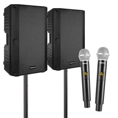 Imagen de Vonyx Set de Karaoke para Adultos VSA120S 800W, Bluetooth, Micrófonos Inalámbricos UHF, Woofer 12&quot;, Soportes Ajustables, Fácil Instalación, Sonido Potente y Profesional Fiestas