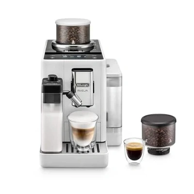 Imagen de De&#039;Longhi Rivelia EXAM440.55.W, Cafetera Superautomática con LatteCrema Hot, Espumador de Leche Automático, Tamaño Compacto, 16 Recetas, Pantalla Táctil a Color, Blanco Ártico
