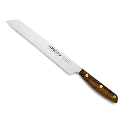 Imagen de Arcos Cuchillo para Pan con Hoja Acero Inoxidable Nitrum 200 mm. Obtenga una Gran Variedad Cortes parau Comida. Ideal Uso doméstico Diario. Serie Nordika. Color marrón.