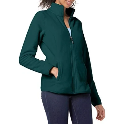 Imagen de Amazon Essentials Chaqueta de Forro Polar Suave con Cremallera Completa y Corte clásico (Disponible en Tallas Grandes) Mujer, Verde Oscuro Mezcla, XL