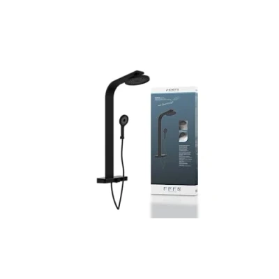 Imagen de SCHÜTTE Panel de ducha SAMOA RAIN 60576 con estante cristal termostático, sistema innovadora tecnología chorro terciopelo, juego (ducha lluvia soporte pared,