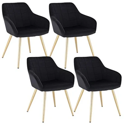 Imagen de WOLTU 4 x Sillas de Comedor Nordicas Estilo Vintage Juego 4, Silla Cocina Tapizada con Reposabrazos Tapizadas Terciopelo, Estructura Metal, Negro BH232sz