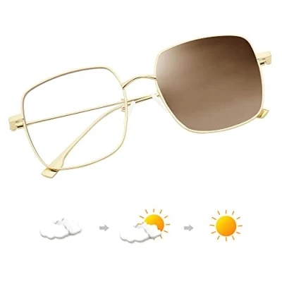 Imagen de JM Fotocrómicas Gafas de Bloqueo Luz Azul para Mujeres, Sol Computadora Cuadradas Súper Grandes Marrón