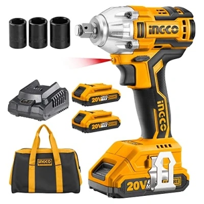 Imagen de Llave de Impacto sin escobillas, 20V INGCO 300NM 1/2 pulgada Pistola Bateria, Inalámbrica con 2pcs Batería 2.0 Ah