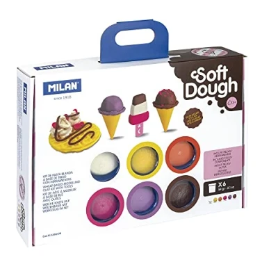 Imagen de MILAN 913306ICW MALETÍN 6 Botes 59 G Pasta Blanda Soft Dough con Herramientas Helados Y GOFRES, Multicolor