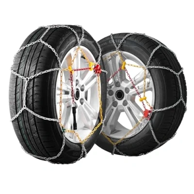Imagen de VEVOR Cadenas de Nieve Tracción Emergencia Acero Aleación Manganeso para Automóviles, Camionetas, SUV y Camiones, Recubierta Polvo Amarillo, Plata, 1700 x 420 9,6 mm, 2 Piezas