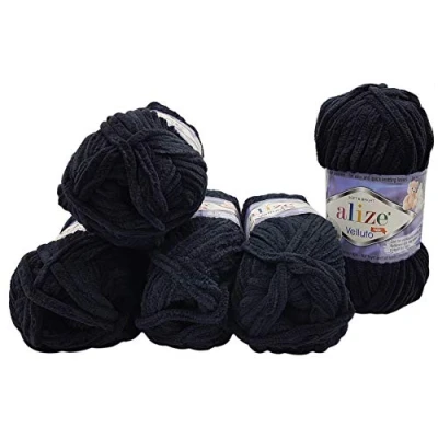 Imagen de Alize Velluto Ovillos de lana para tejer (500 g, súper suave, 5 unidades), color negro