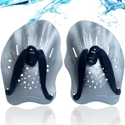 Imagen de Palas de Mano para Natación, Nadar Piscina, Natacion con Correas Ajustables, Asistencias el Entrenamiento, Entrenamiento Fuerza del Antebrazo Unisex Adulto, Gris