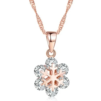 Imagen de Infinito U Elegante Collar de Plata Ley 925 para Mujer Colgante Copo Nieve con Brillantes Circonitas, Color Oro Rosa