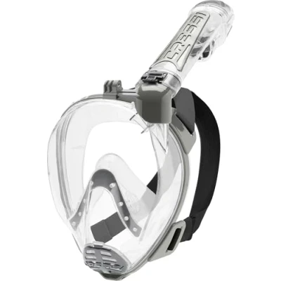 Imagen de Cressi Duke Action Full Face Mask Máscara Facial Completa con Boquilla Seca y Montaje de Leva acción, Unisex Adult, Transparente/Plata, M/L