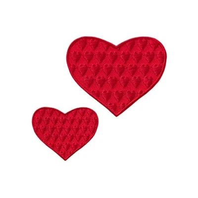 Imagen de Monoquick Parche termoadhesivo para planchar, diseño de corazones, color rojo, 2 piezas, 4,0 + 6,0 cm