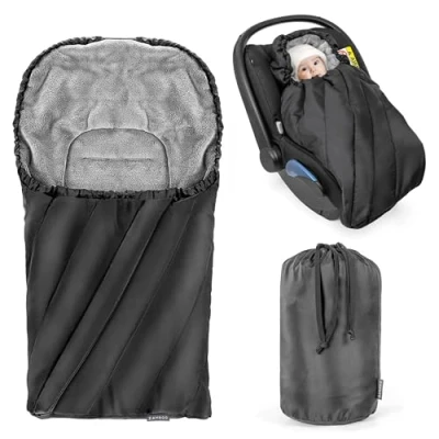 Imagen de ZAMBOO Saco Grupo 0 Universal Deluxe Capazo Bebe Invierno con Forro Polar Térmico, Cuco Ajustable y Bolsa Negro/Gris