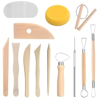 Imagen de Longivia® 13 Piezas Herramientas Arcilla Secado al Aire en Madera de Haya Palillos Modelar Polimerica o Sculpd Kit Engobes para Ceramica Fria Barro