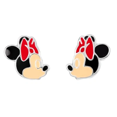 Imagen de Disney Pendientes de tuerca esmaltados Plata ley 925 con diseño Minnie Mouse para niñas,