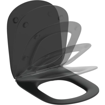 Imagen de Ideal Standard TESI Asiento y tapa Fina con cierre Amortiguado Negro mate Fácil de instalar Resistente No se oxida Fijaciones incluidas T3527V3