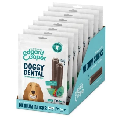 Imagen de Edgard &amp; Cooper Dental Stick para Perros Medios 56 Barritas la Higiene Oral Premios Natural Sin Cereales 7 Sticks x 8 Menta Freza, Dental, Bajo en Calorías, Aliento Fresco