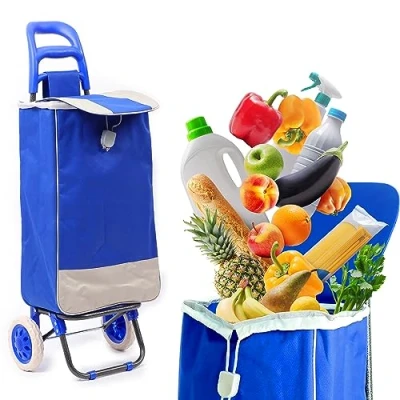 Imagen de Carro de la compra plegable 40 litros, resistente al agua, carrito plegable, bolsa con 2 ruedas, color azul