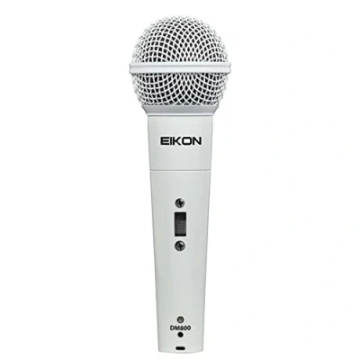 Imagen de PROEL Eikon DM800WH Micrófono dinámico para voz, canto y karaoke, color blanco + cable Cannon XLR 3P macho a 3F hembra de 4,5 m, negro (Eikon DM800WH)