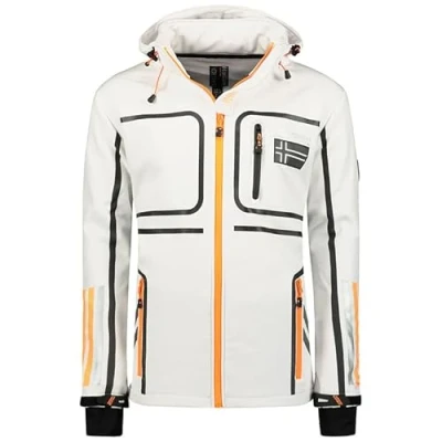 Imagen de Geographical Norway Romano Men Chaqueta Softshell Hombre Impermeable Con Capucha Abrigo Para Hombres Outdoor Cortavientos Resistente Senderismo Esquí Otoño Invierno Primavera (Blanco L)