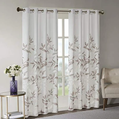 Imagen de Madison Park Cecily Cortina Semitransparente para Ventana, diseño botánico Quemado, fácil de Colgar, se Adapta a Barras hasta 3,17 cm diámetro, 127 x 213 cm, Hojas Malva