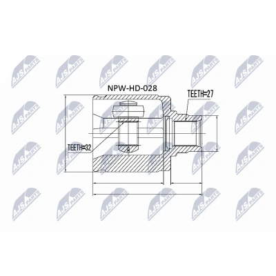 Imagen de NTY NPW HD 028 Junta Homocinética lado de engranaje, Eje delantero, derecha, rueda HONDA: CIVIC 6 Stufenheck, Hatchback