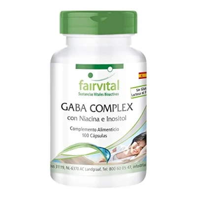 Imagen de Fairvital GABA Complex Ácido Gamma Aminobutírico + Niacina e Inositol Suplemento VEGANO Dosis elevada 100 Cápsulas Calidad Alemana