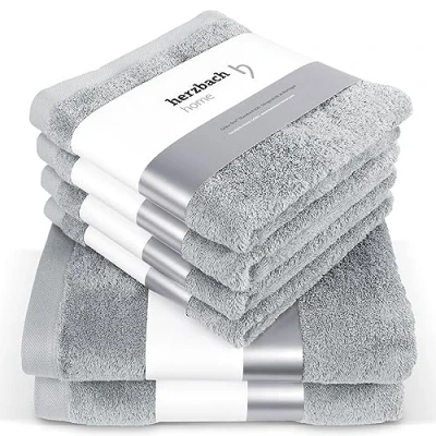 Imagen de herzbach home Juego de Toallas Premium 6 Piezas (Gris Plateado) 4 50x100cm &amp; 2 Ducha 70x140cm, Suave absorbentes en algodón Natural