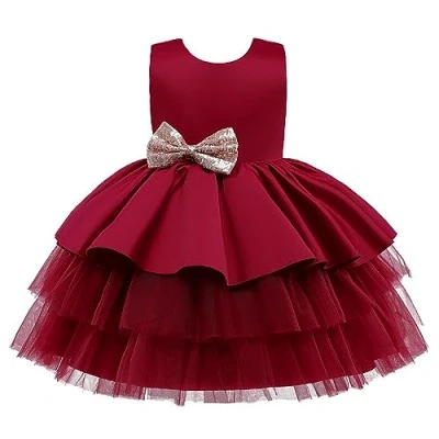 Imagen de Lito Angels Vestido de Dama Honor Boda Fiesta Elegante para Niñas Pequeñas Talla 5 6 años, Borgoña (Número Etiqueta 120)