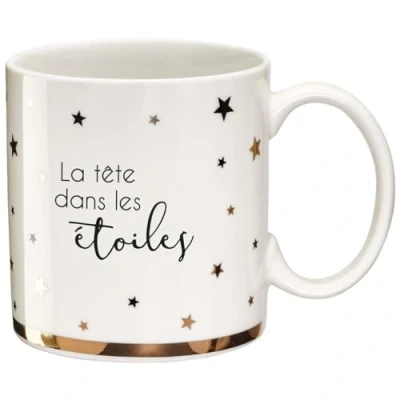 Imagen de DRAEGER PARIS 1886 La tête Dans Les étoiles, Taza, Porcelana, Blanco, Negro y Oro, 1 Unidad (Paquete de 1)