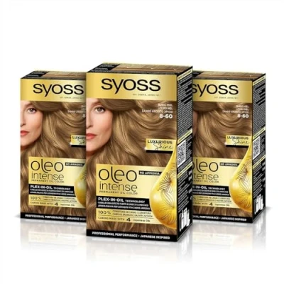 Imagen de Syoss Oleo Intense Tinte 8 60 Rubio Miel Coloración permanente Sin Amoníaco Cobertura profesional De canas Resultados peluquería (Pack 3)