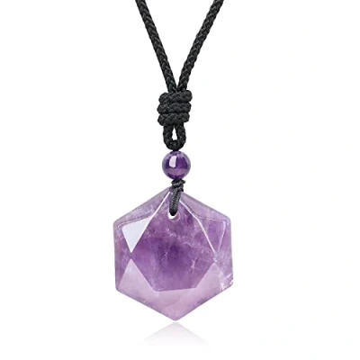 Imagen de COAI Collar Ajustable con Colgante Estrella de David Amatista Piedra Natural para Hombre y Mujer