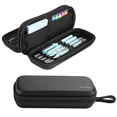 Imagen de Procase Estuche De Lápices 2 Compartimentos, Duro EVA Carcasa Rígida para Bolsa Lápiz, Portable Ideal Oficina y Escuelas Negro
