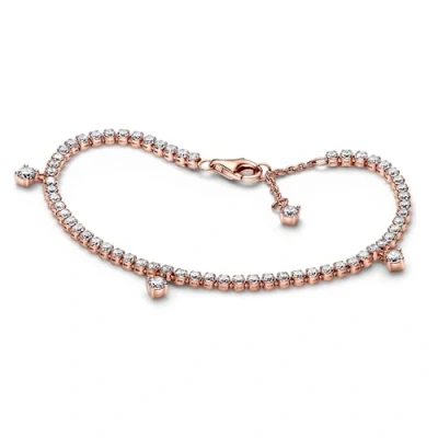 Imagen de Pandora Timeless Pulsera de tenis con diseño lágrimas centelleantes chapada en oro rosa 14 quilates circonitas cúbicas transparentes, 18