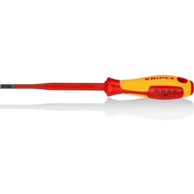 Imagen de Knipex Destornillador (Slim) para tornillos planos bruñido, mango aislante en dos componentes, según norma VDE 232 mm 98 20 55 SL