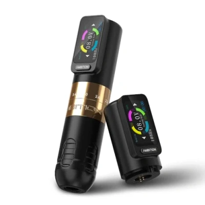 Imagen de Ambition Seher Máquina de tatuaje inalámbrica con 6 trazos longitud, 2,2 mm 4,2 mm, pluma cartucho pistola rotativa 2 botones táctiles 2400 mAh, pantalla digital LED