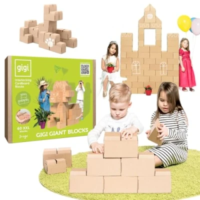 Imagen de Gigi Bloks XXL Bloques de Construcción niños Cartón 60 Entrelazables y Apilables Coloreado ladrillo Carton Robusto fácil armar Juego construcciones para