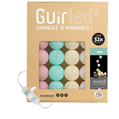 Imagen de GuirLED Guirnalda luminosa bolas de algodón LED USB Luz noche para Bebé 2h Adaptador corriente dual 2A incluido 3 intensidades 32 3,2m
