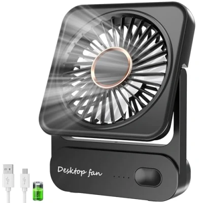 Imagen de Ajgvq Ventilador de Mesa USB, Ventiladors Escritorio Regulable en 3 Velocidades, 4000mAh Silencioso Recargable, Ventiladores Portátil para Oficina Hogar Viajes Aire Libre Blanco