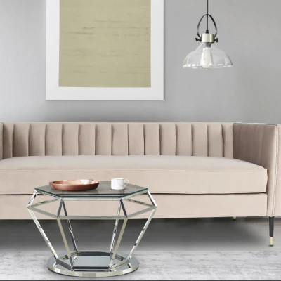 Imagen de Mesa de centro Aston cristal transparente y pata plateada Menzzo