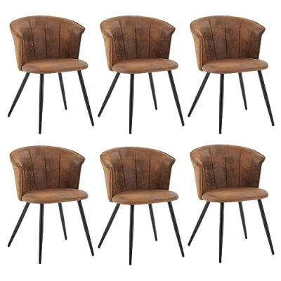 Imagen de MEUBLE COSY Juego de 6 Sillas Comedor Vintage Sillón Tapizado en Gamuza con Reposabrazos Patas Metálicas para Cocina Salón