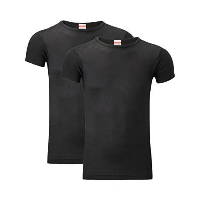 Imagen de Heatwave Juego de 2 camisetas térmicas para hombre, ropa interior cálida, capa base, tallas S, M, L, XL, XXL, Negro, S