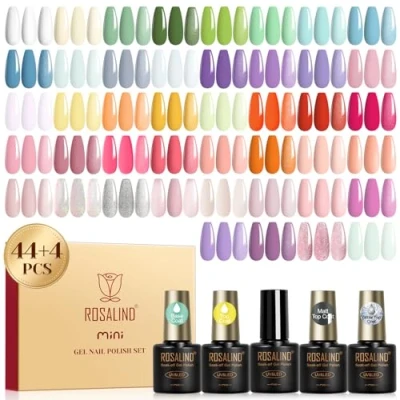 Imagen de ROSALIND Esmaltes Semipermanentes Para Uñas, 48 Piezas Blanco Amarillo Verde Azul Violeta Colores Semipermanente, UV/LED Rosa Naranja Nude Pintauñas Nail Art Manicure Regalo