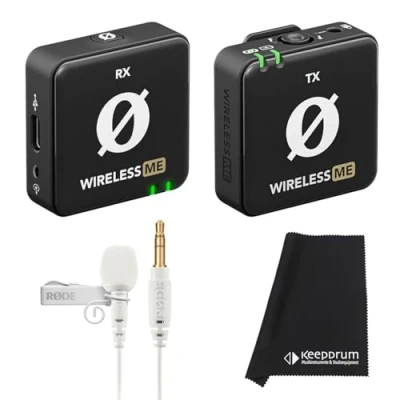 Imagen de Rode Wireless ME Sistema de micrófono inalámbrico (incluye Lavalier GO), color blanco y gamuza microfibra keepdrum