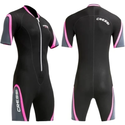 Imagen de Cressi Playa Lady Shorty Wetsuit 2.5 mm Traje Monoshort sin Capucha en Neopreno 2.5mm Biforrado, Mujer, Negro/Rosa, XL