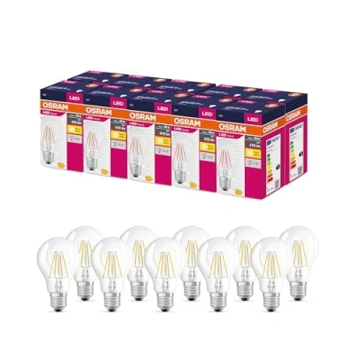 Imagen de OSRAM Valor de estrella LED Lámpara clásica A40 para enchufe E27, forma pera, FIL, 470 lúmenes, blanco cálido (2700k), reemplazo bombillas convencionales 40W, 10 paquetes